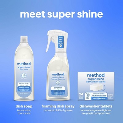 Method Super Shine Dishwasher Tablets Powered By Enzymes Free + Clear - 24pk: Box, Multi-Surface, Solid