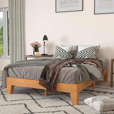 Natural Pine Queen Platform Bed Frame with Slatted Support
