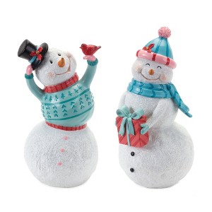 Whimsical Snowman Figurine Set – Resin Stone Mix – 12.75" – Set of 2 – Winter Decor – By Melrose - 1 of 4
