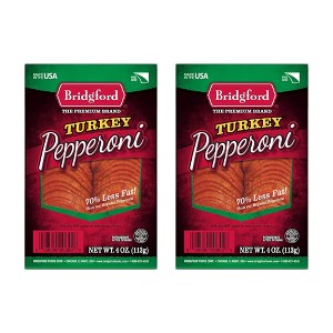 Bridgford Sliced Turkey Pepperoni 4 oz - Pepperoni Slices for Pizza and Sandwiches - Naturally Smoked Healthy Snacks for Low-Carb Keto Diets - 1 of 4