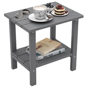 SENPUKI 2-Tier Weatherproof HDPE Side Table, Indoor-Outdoor Accent Table w/Reinforced Frame - 1 of 4