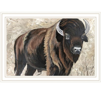 HomeRoots The Boss Bison Only White Framed Print Wall Art