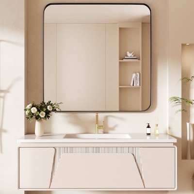 Tempered Glass Rounded Rectangle Framed Wall-Mounted Bathroom Vanity Mirror