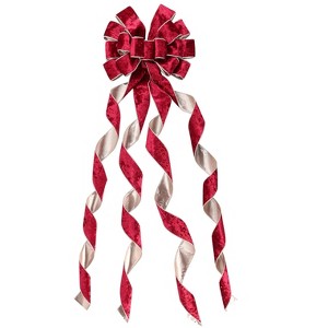 Aoibox Burgundy Velvet Christmas Tree Topper Bow 13 x 53 Inch Large Decorative Bow with Long Streamers for Wreaths Doors Staircase - 1 of 4