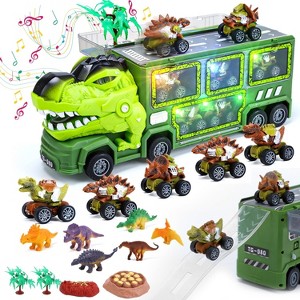Skirfy Dinosaur Truck Toys for Kids, 18 in 1 T-Rex Transport Car Carrier Truck with Light, Music & Roar Sound and Slide - 1 of 4