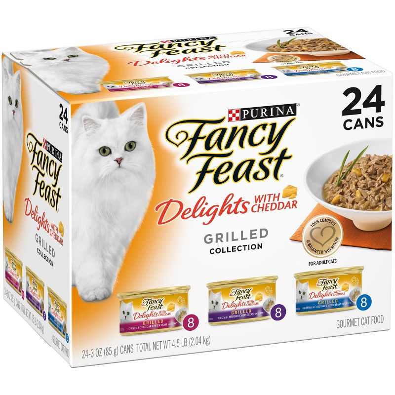 Purina Fancy Feast Delights Variety Pack Chicken,Turkey, Fish and Cheddar Flavor Wet Cat Food Cans - 3oz/24ct, 5 of 10