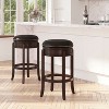 Merrick Lane 30" Backless Swivel Barstool, Upholstered with Nail Trim, Carved Apron, and Wood Frame - 2 of 4