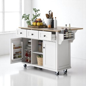 Mobile Kitchen Island with Drop-Leaf Countertop, Storage Cabinet, Adjustable Shelves, 3 Drawers, Locking Wheels, Rubberwood Top for Dining Room - 1 of 4