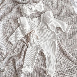 MyKids-Usa Baby Girl Solid Color Pure Cotton Long Sleeve Tops With Pants Sets - 1 of 4