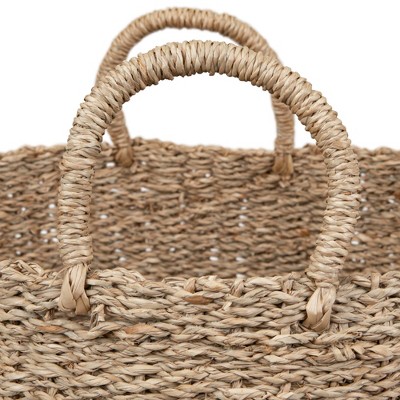 Rustic Seagrass Storage Baskets Beige Round Set of 3