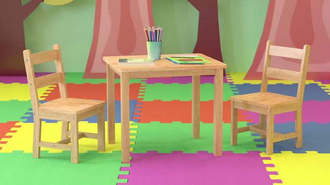 Emma and Oliver Kids 3 Piece Solid Hardwood Table and Chair Set for Playroom, Kitchen, 2 of 17, play video
