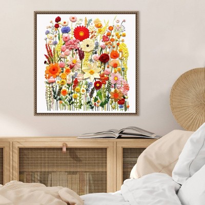 22"x22" Multicolor Botanical Canvas Print with Brown and Gold Frame