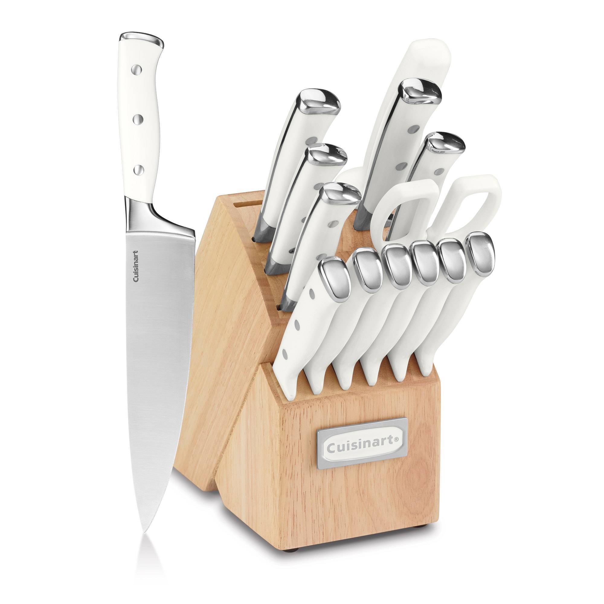 Cuisinart Classic 15pc Stainless Steel White Triple Rivet Cutlery Block Set - C77WTR-15P: Ergonomic Handle