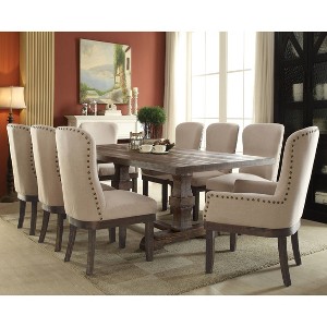 Landon Arm Dining Chair Salvage Brown - Acme Furniture: Linen Upholstery, Nailhead Trim, Wood Frame - 1 of 3