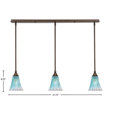 Toltec Lighting Any 3 - Light Chandelier in  Bronze with 5.5" Fluted Teal Crystal  Shade