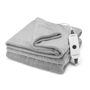 Sunbeam 50"x60" Heated Throw Blanket 4 Heat Settings Nordic Velvet Light Gray - 1 of 4