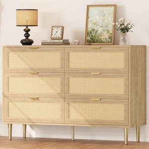 Acekool Rattan 6-Drawer Dresser with Gold Handles and Legs, Wide Organizer for Bedroom or Hallway - 1 of 4