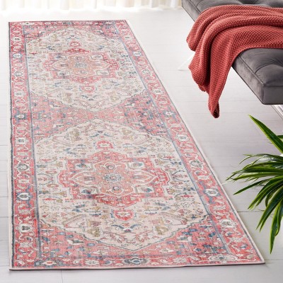Vintage Red and Ivory Floral Runner Rug