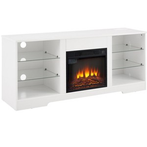 Gulches White TV Stand Entertainment Center Fits TVs up to 62 in with 18 Fireplace 4 Glass Shelves 4 Cable Holes - 1 of 4