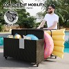 Outdoor Cart Storage Box, Iron Pipe & Woven Rattan, Swivel Wheels, Double Compartments, Large Basket, 39.4", Weather-Resistant, 110 lbs Capacity - 2 of 4