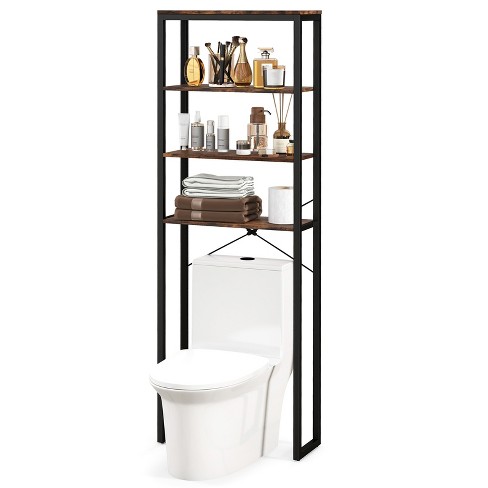 4-Tier Over Toilet Storage Rack Wooden Bathroom Organizer Adjustable Shelf  Brown