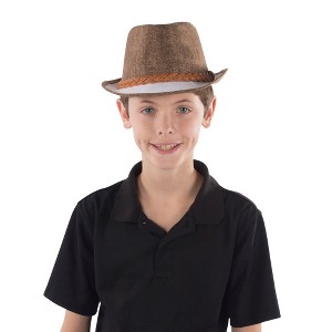 Dress Up America Brown Fedora with White Brim - One Size - 1 of 2