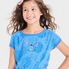 Girls' Disney Stitch Embroidered Terry Short Sleeve Romper - Blue - 2 of 4