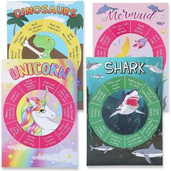 Spinning Wheel Activity Party Game Board, 4 Designs Including Dinosaur, Mermaid, Shark & Unicorn Spinner for Kids Birthday, Classroom Activities