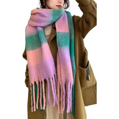 MSDC Winter Women Warm Scarf Long Shawl Large Scarves Cold Weather Thick Blanket Scarfs Colorful Plaid