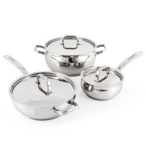 BergHOFF Belly Shape 18/10 Stainless Steel 6Pc Starter Set, Stockpot, Saucepan, Deep Skillet, Metal Lid - 1 of 4