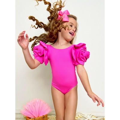 Mia Belle Girls Blooming Rose Sleeve Pink One Piece Swimsuit Mia Belle Girls, Hot Pink, 6-6X — фото 2