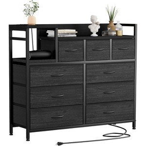 Garvee TV Stand Dresser with Power Outlet, 9 Drawer Storage Chest for Bedroom, Hallway, or Living Roomm Black - 1 of 4