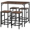 HOMCOM 5-Piece Industrial Dining Table Set, Bar Table & 4 Stools Set, Space Saving for Pub & Kitchen, Black/Brown - 4 of 4