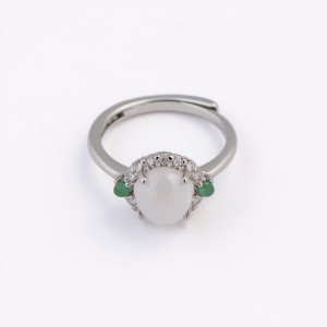 Anna-Kaci Women's White Jade Ring with Crystal Halo and Green Gemstone Accents - 1 of 4