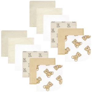 Hudson Baby Flannel Cotton Washcloths, Teddy Bears 12 Pack, One Size - 1 of 4
