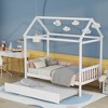 Pine Sturdy Wood Platform Bed Frame, Twin Floor Bed with Roof and 72.5"H x 38.5"W x 6"H Trundle, House Bed for Boys' or Girls' Bedroom - 3 of 4