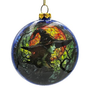 Witch and Black Cat Stained Glass Handblown Ornament, Spooky Halloween and Christmas Tree Decor| OrnamentallyYou - 1 of 4