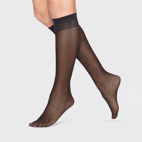 L'eggs Women's Extended Size 8pk Knee Highs - Jet Black One Size Fit Most :  Target