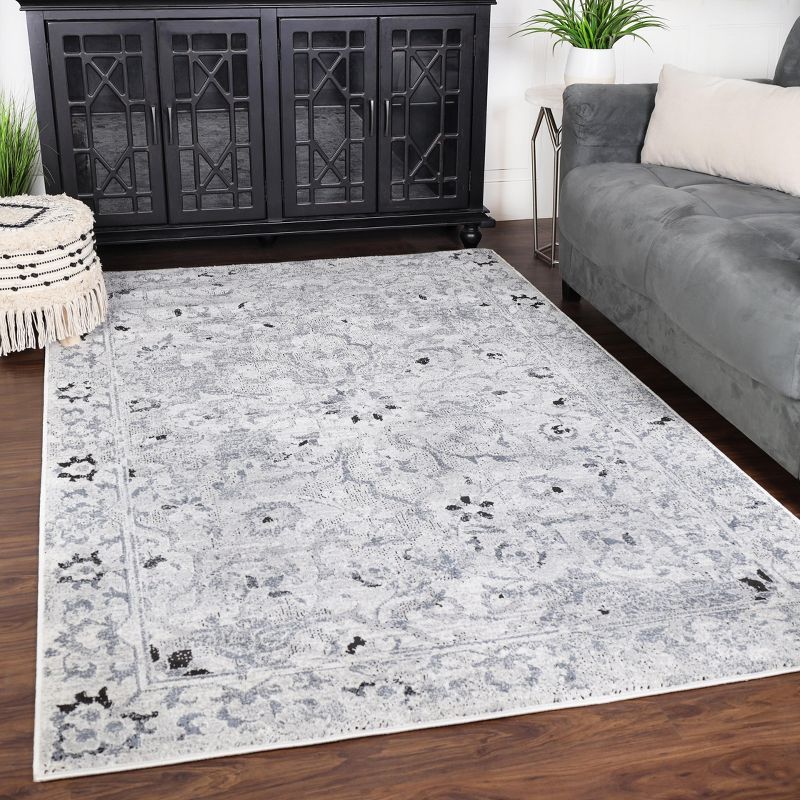 Distressed Traditional Floral Modern Transitional Indoor Area Rug by Blue Nile Mills, 2 of 12