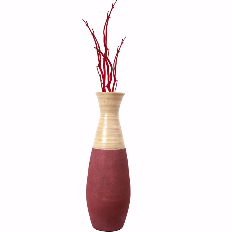 Uniquewise 31.5 inch Tall Handcrafted Bamboo Floor Vase, Burgundy and Natural Finish, Large Floor Vase, for Living Room, Dining Room, Entryway Decor, 4 of 8