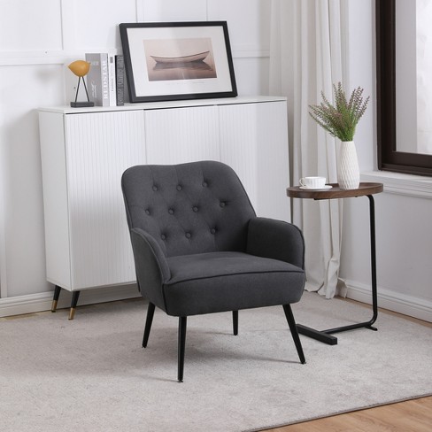 Modern Linen Upholstered Armchair With Metal Legs, Dark Gray ...