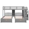 Whisen Twin over Twin & Twin Bunk Bed, Triple Bunk Bed with Drawers, Storage Staircase and Built-in Shelves - Gray - 4 of 4