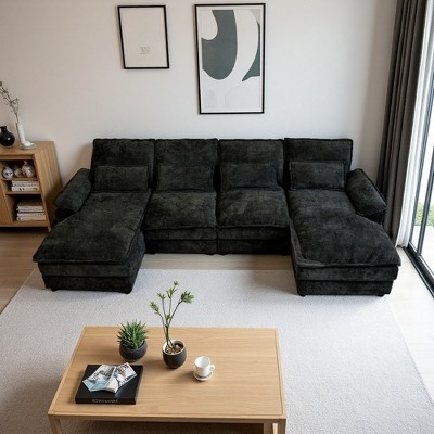 110" Chenille U-Shaped Sectional Sofa with Double Chaise & Memory Foam