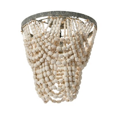 White 2-Tier Draped Wood Bead Semi-Flush Mount Ceiling Light
