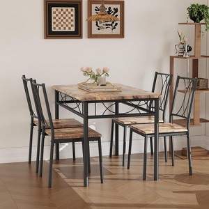Dining Table Set for 4, Dining Room Table Set with 4 Cozy Chairs, Small Kitchen Table Set, 5-Piece Farmhouse Rectangular Dining Room Table Set - 1 of 4