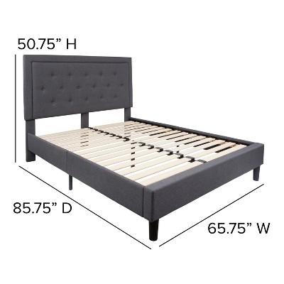 Modern Queen-Sized Upholstered Platform Bed with Tufted Headboard in Dark Gray