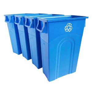 United Solutions 4 Pack Highboy Recycling Bin, Slim Plastic Trash Can, Easy Bag Removal, Indoor/Outdoor, Tall Profile with Handles, 23 Gallon, Blue - 1 of 4