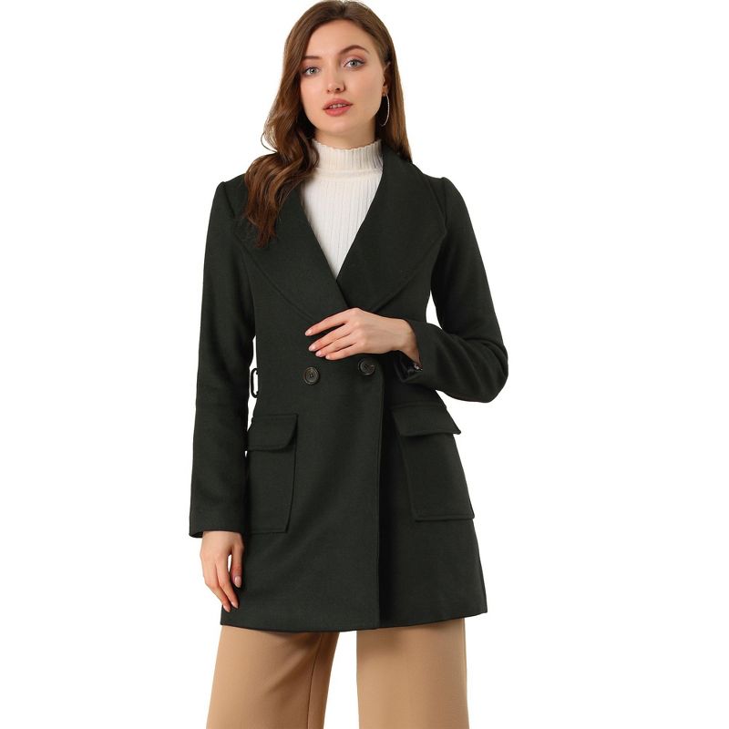 Allegra K Women's Shawl Collar Lapel Winter Belted Coat with Pockets, 1 of 8