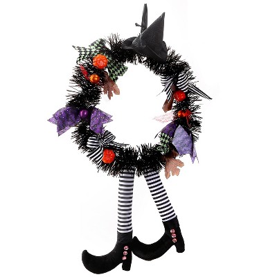 iMountek"Handmade Halloween Witch Wreath with Pumpkin, Hat & Legs - Spooky Door & Wall Decoration Garland"MultiColor