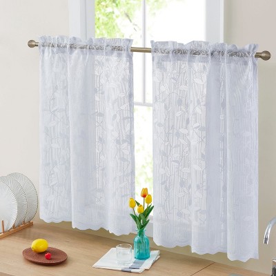 HLC.ME Joyce Lace Sheer Kitchen Cafe Curtain Tiers for Small Windows, Kitchen & Bathroom - Set of 2